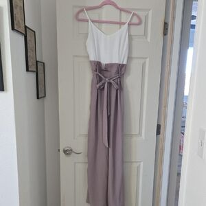 Fashion Nova White And Mauve Paperbag Waist Jumpsuit